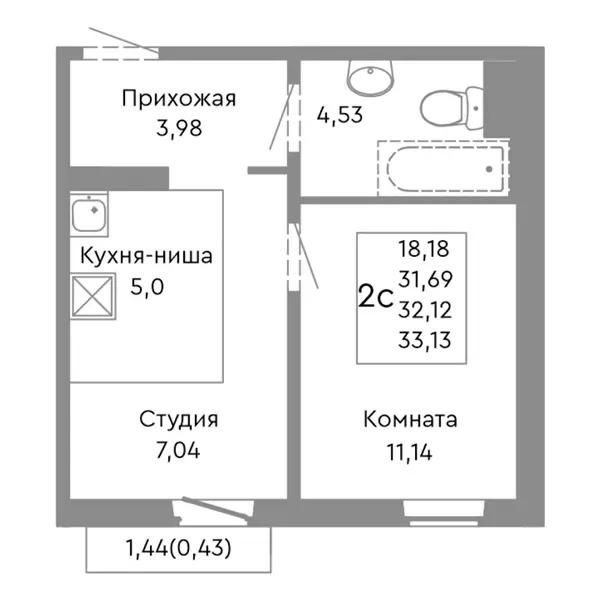 2 комнатная квартира