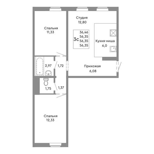 3 комнатная кварира