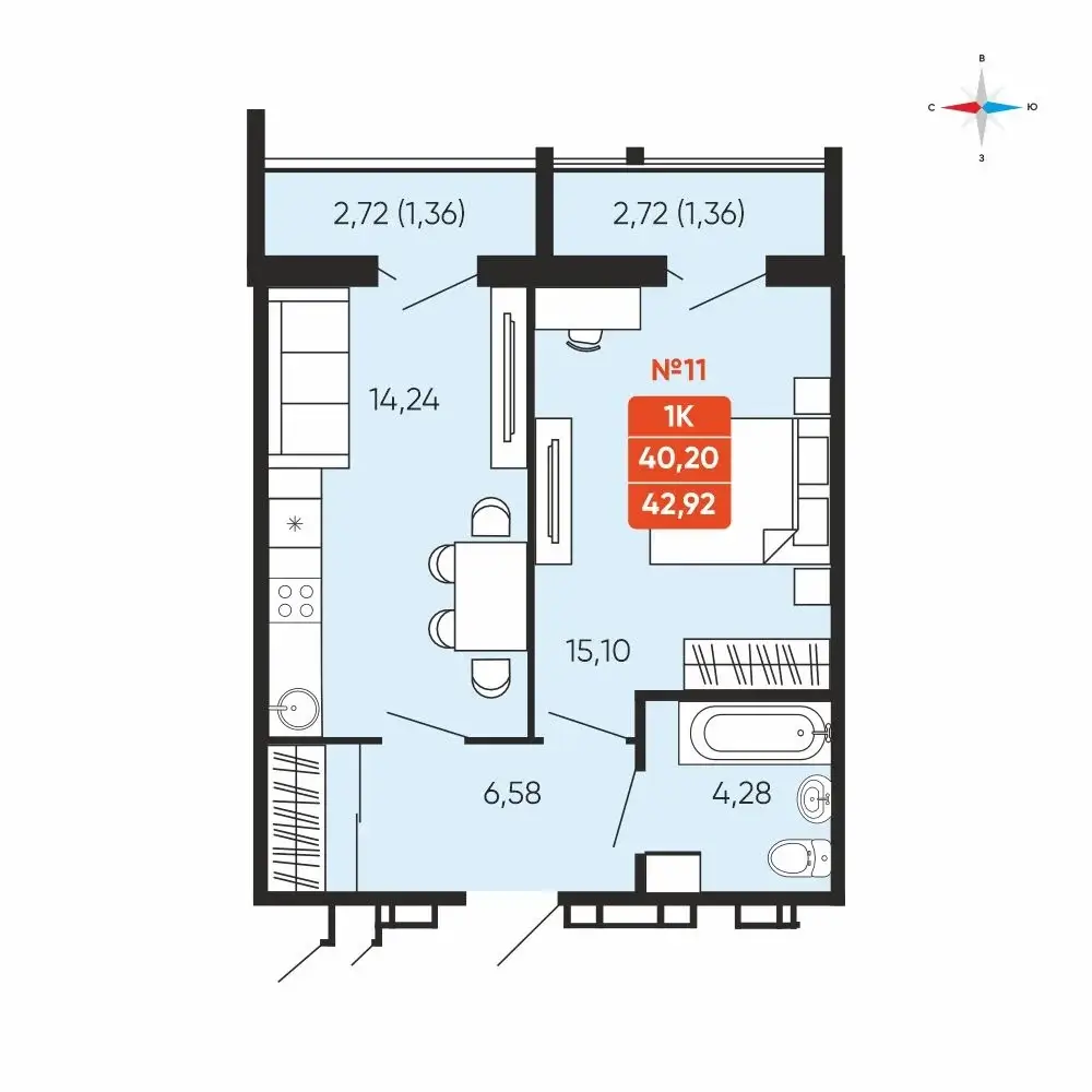 1 комнатная