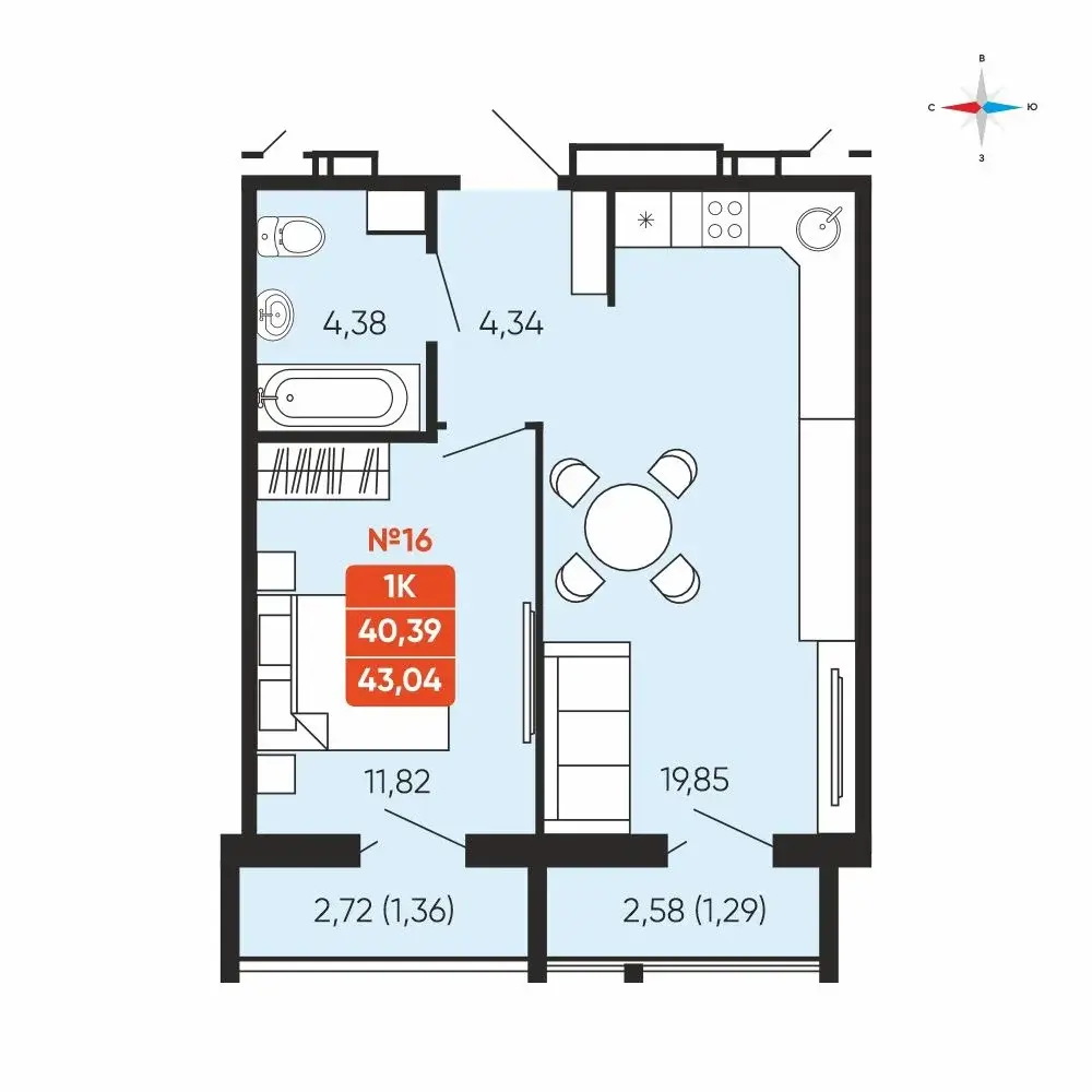 1 комнатная