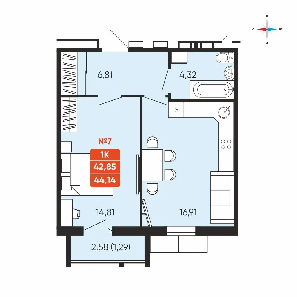 1 комнатная