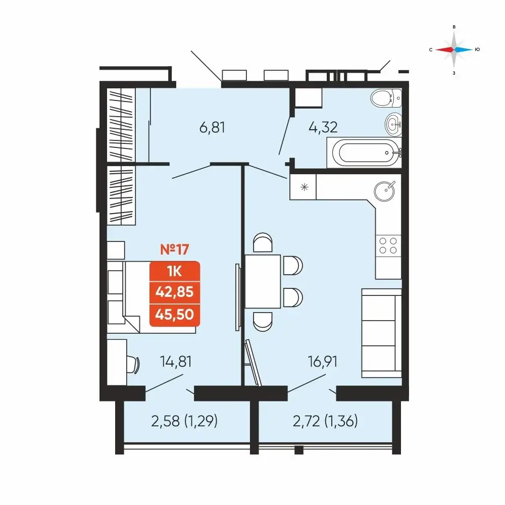 1 комнатная