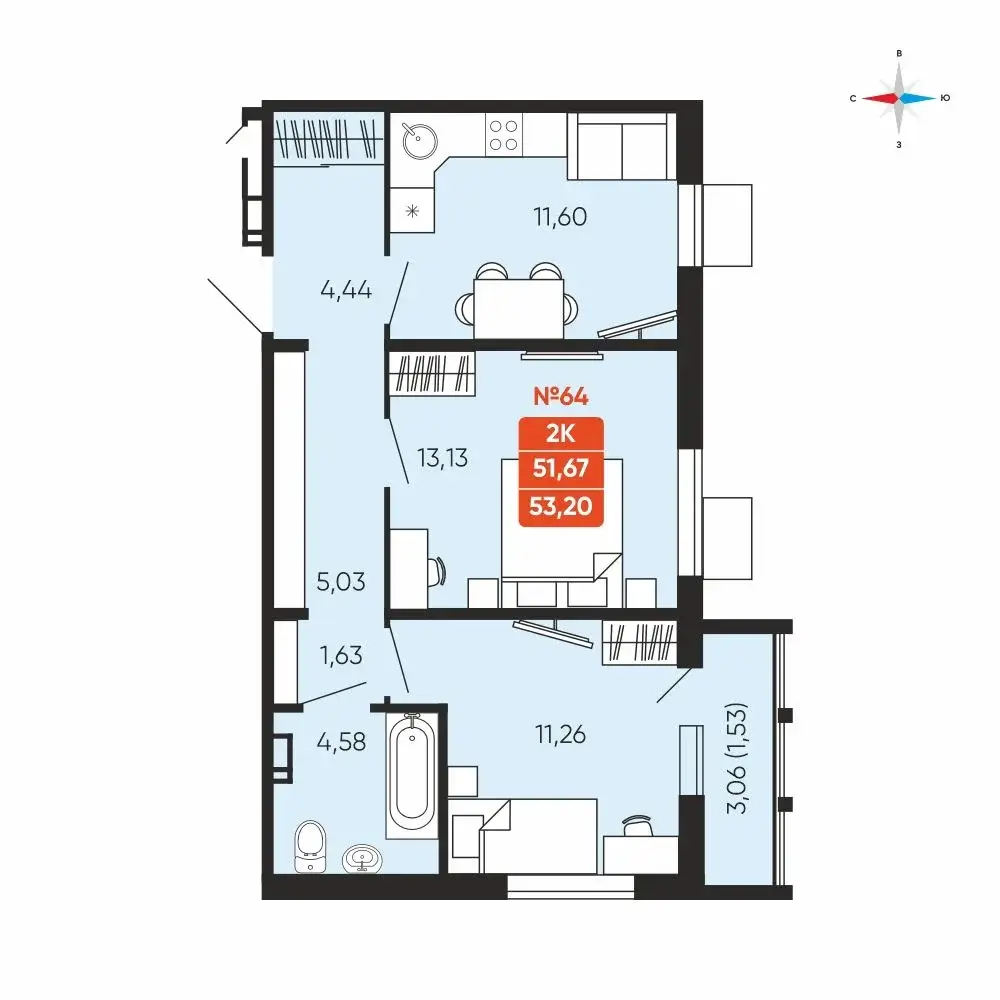 2-к квартира