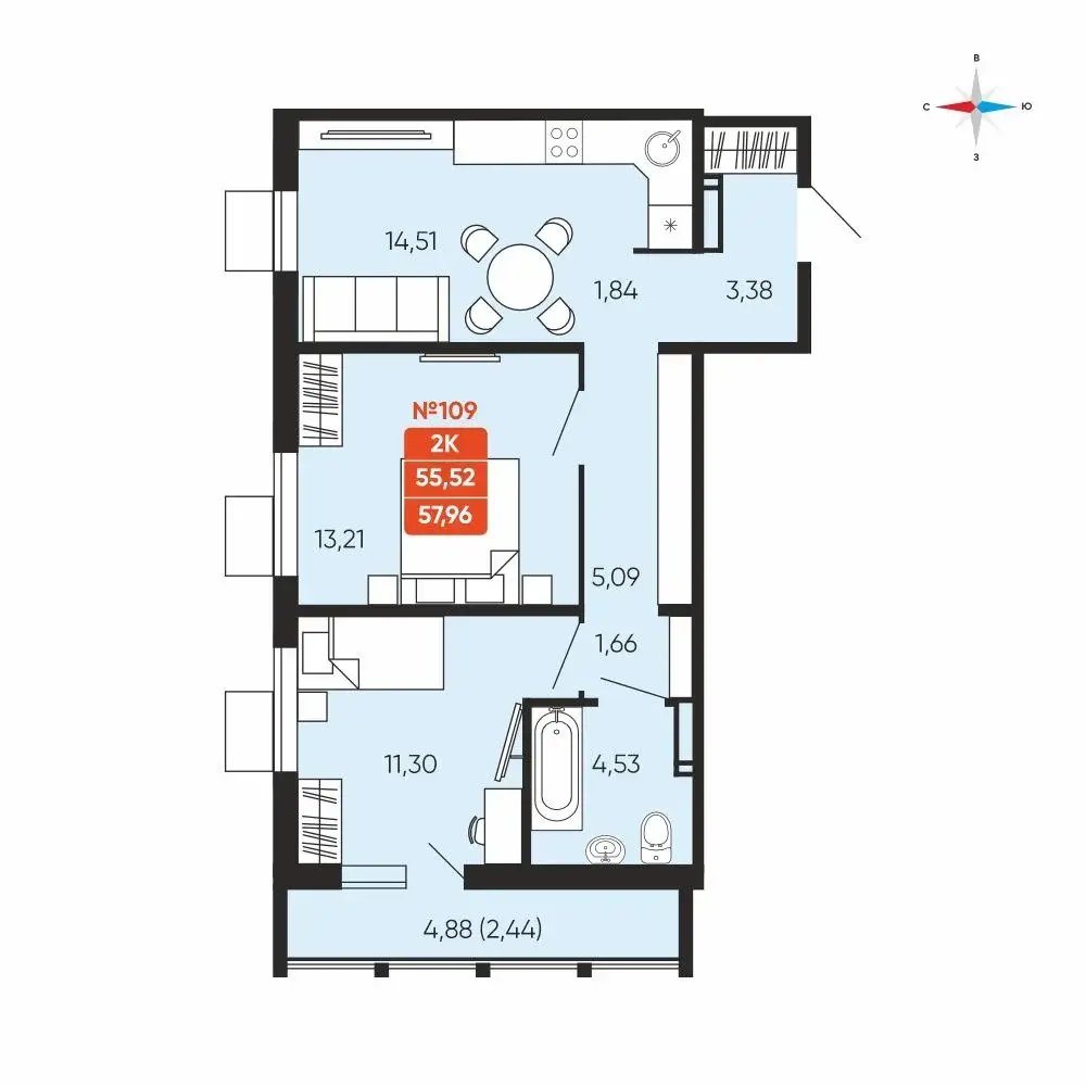 2-к квартира